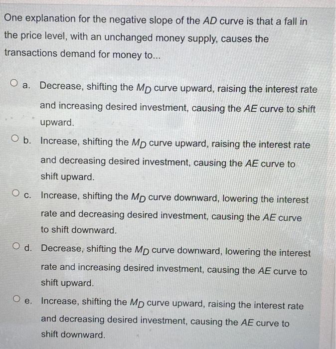 Solved One explanation for the negative slope of the AD | Chegg.com