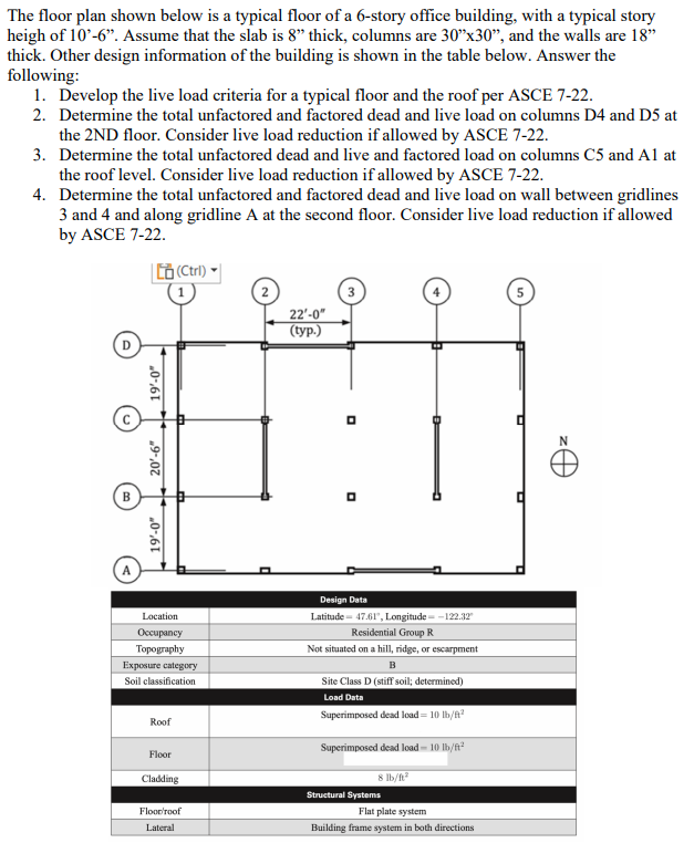 Solved The floor plan shown below is a typical floor of a | Chegg.com