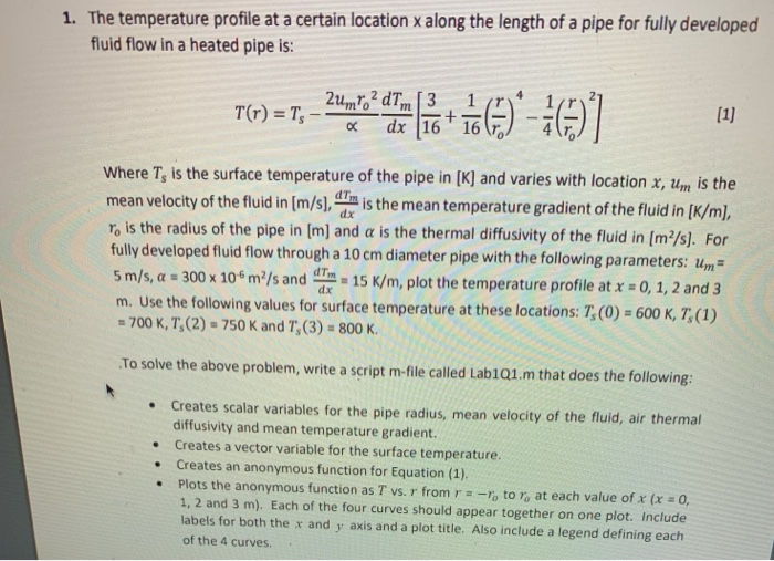 Solved 1. The temperature profile at a certain location x | Chegg.com