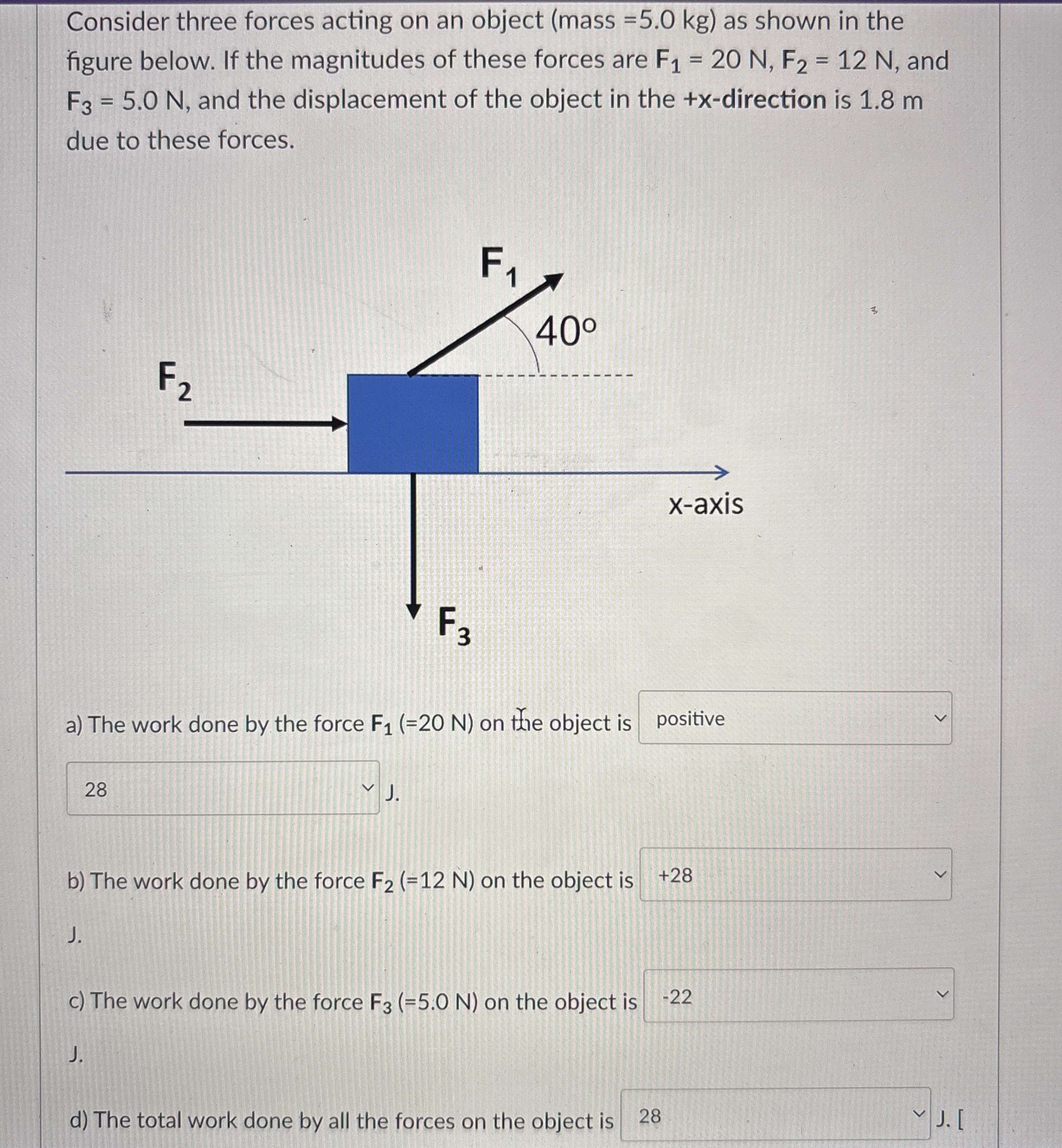 Consider three forces acting on an object (mass | Chegg.com