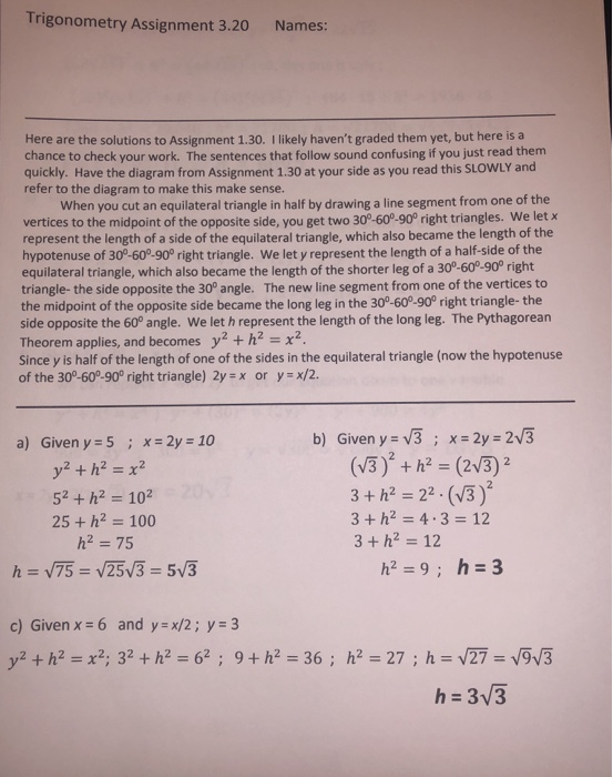 Solved Trigonometry Assignment 3.20 Names: Here are the | Chegg.com