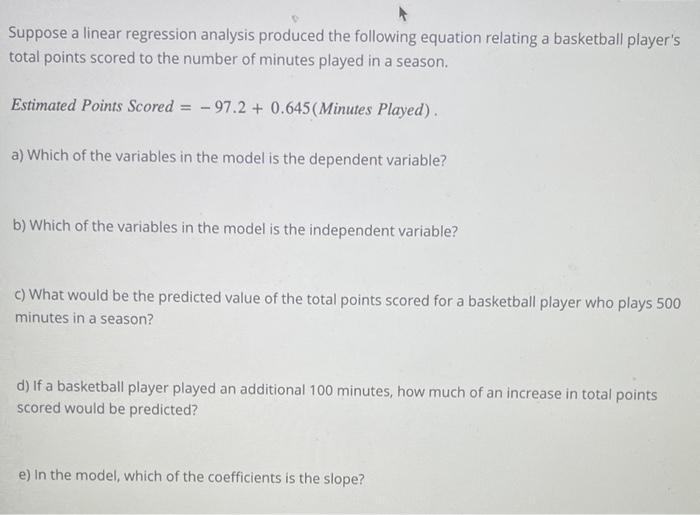 Solved Suppose a linear regression analysis produced the | Chegg.com