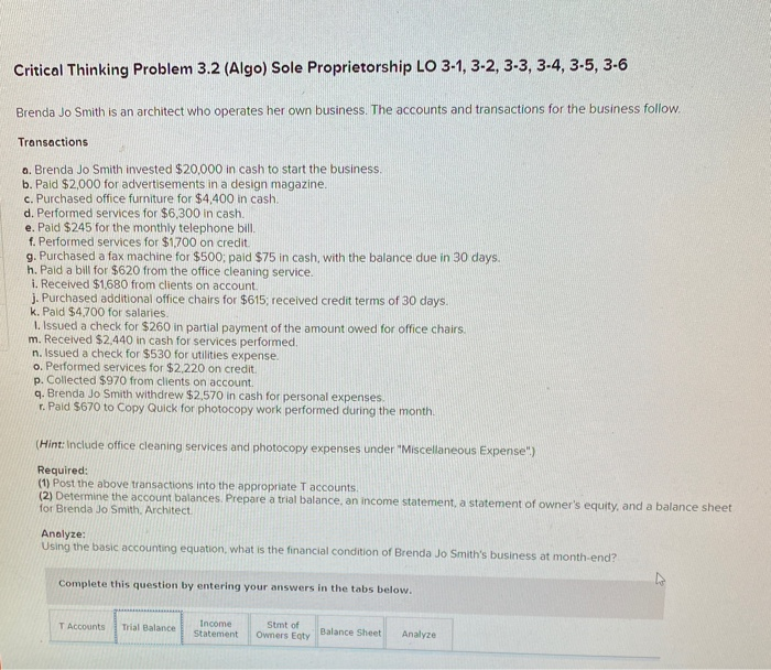Solved Critical Thinking Problem 3.2 (Algo) Sole | Chegg.com