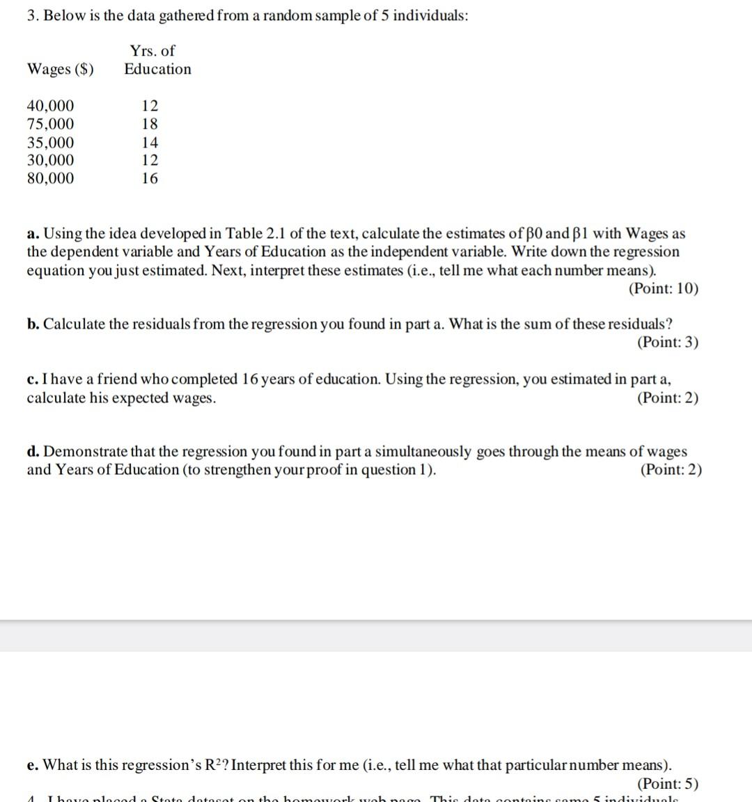 Solved 3. Below is the data gathered from a random sample of | Chegg.com