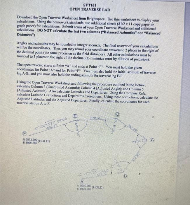 Downlosd the Open Traverse Worksheet from | Chegg.com