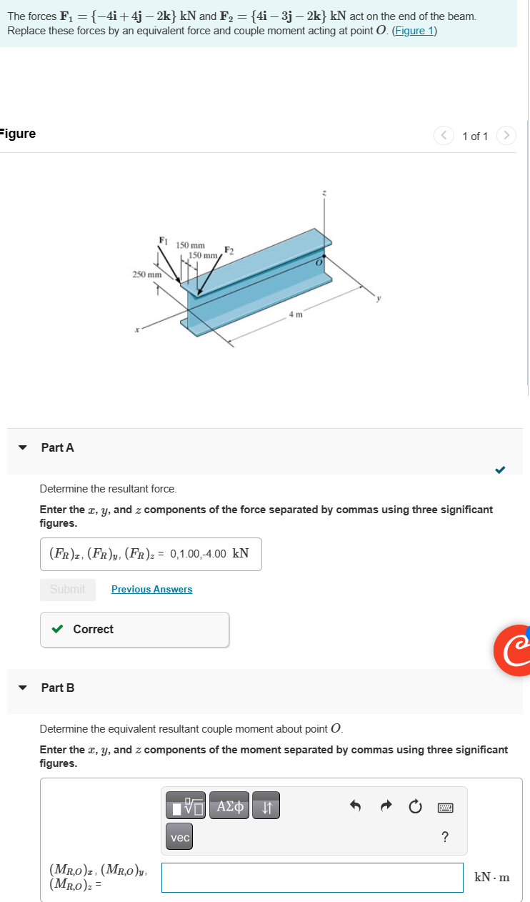 Solved The Forces F1={-4i+4j-2k}kN ﻿and F2={4i-3j-2k}kN ﻿act | Chegg.com