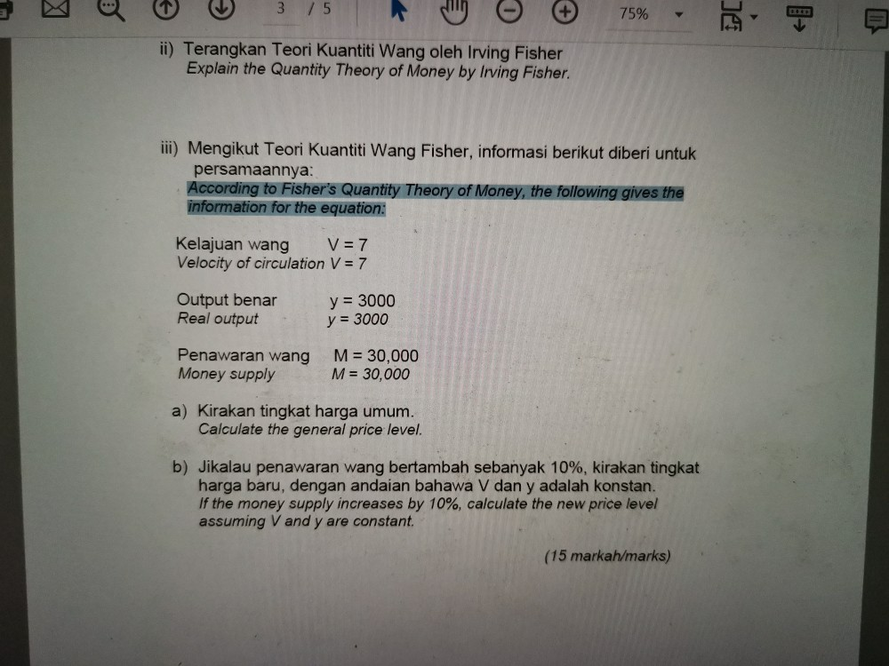 Solved 3 5 75 Je Ii Terangkan Teori Kuantiti Wang Ole Chegg Com