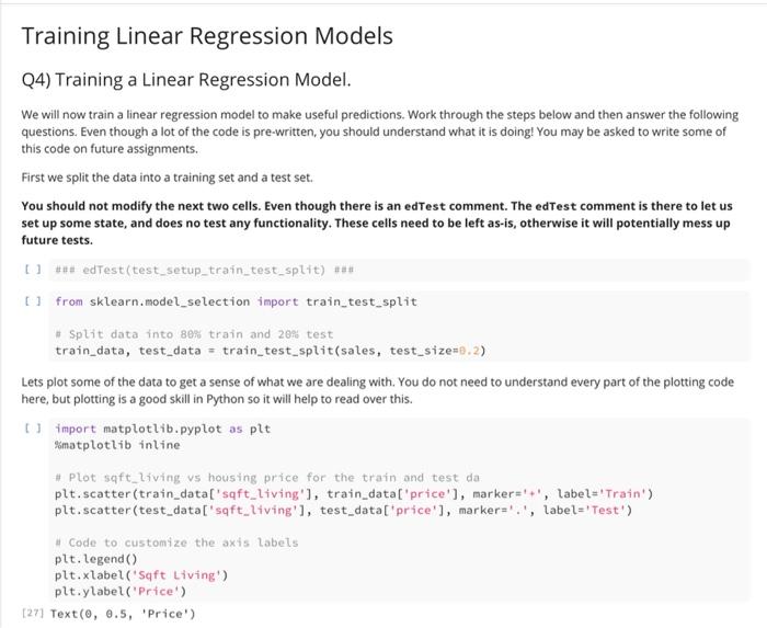 Training Linear Regression Models 04) Training a | Chegg.com