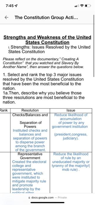 Strengths and Weakness of the United States | Chegg.com