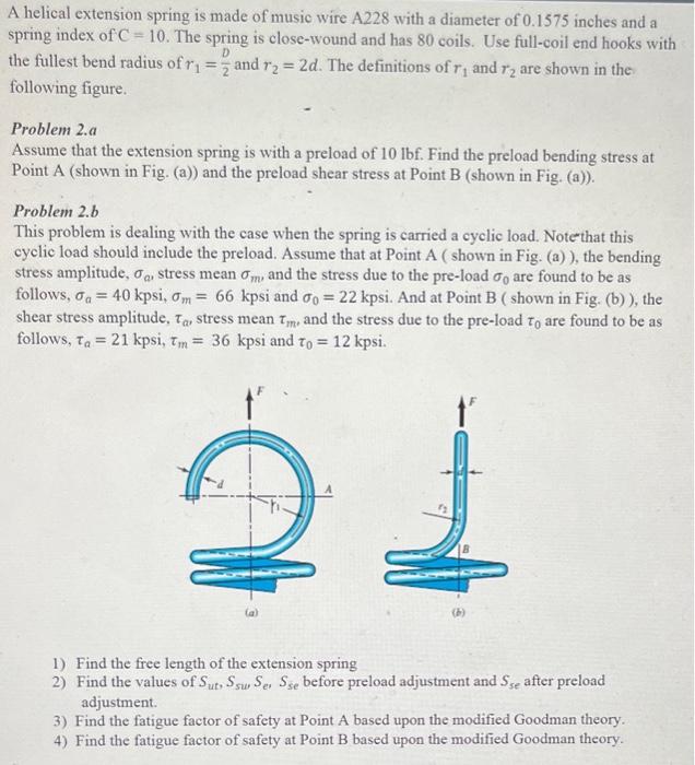 Solved A helical extension spring is made of musio wire A228