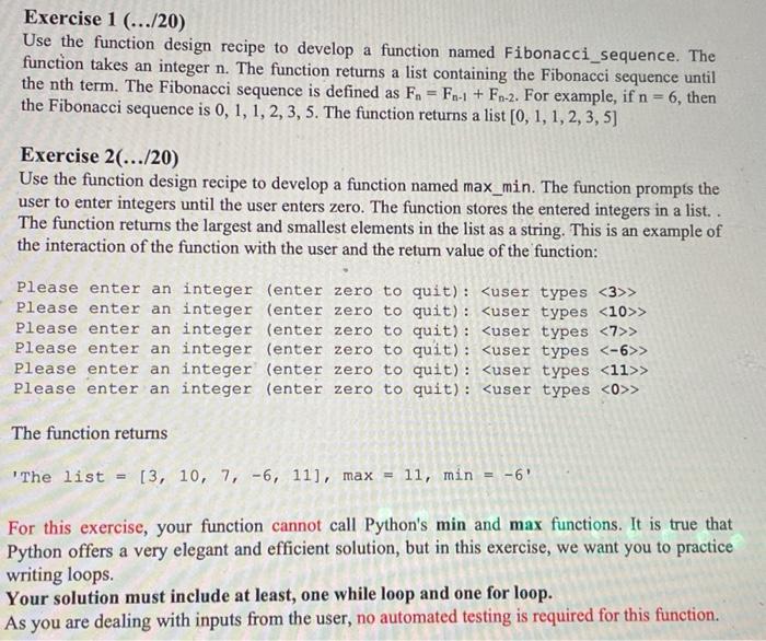 Solved Exercise 1 (.../20) Use the function design recipe to | Chegg.com