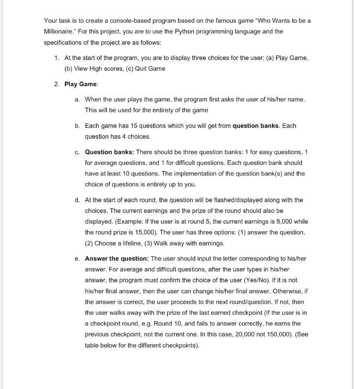 Solved Your task is to create a console-based program based | Chegg.com