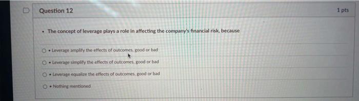 Solved D Question 12 1 pts • The concept of leverage plays a | Chegg.com