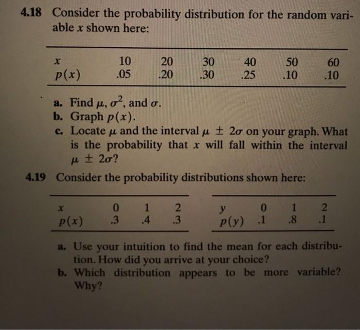 Solved 4.18 Consider the probability distribution for the | Chegg.com