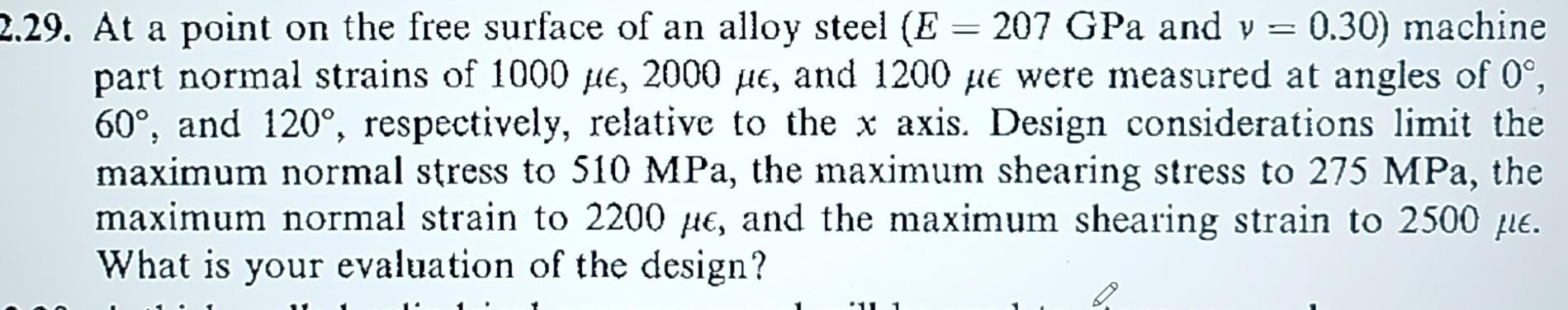Solved 29. At a point on the free surface of an alloy steel | Chegg.com