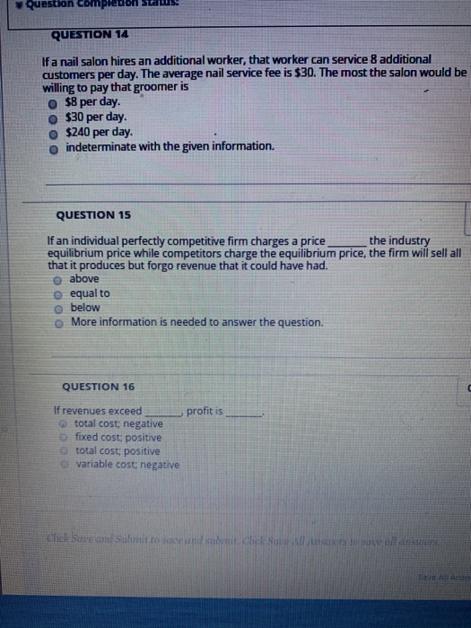 Solved Question compledon Status QUESTION 14 If a nail salon | Chegg.com