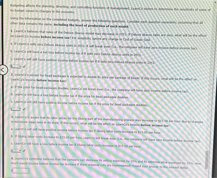 Solved Budgeting affects the planning, directing, and