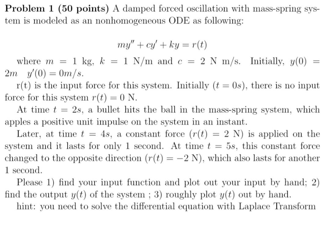 Solved Problem 1 (50 points) A damped forced oscillation | Chegg.com