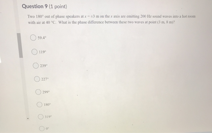 Solved Question 9 (1 point) Two 180° out of phase speakers | Chegg.com