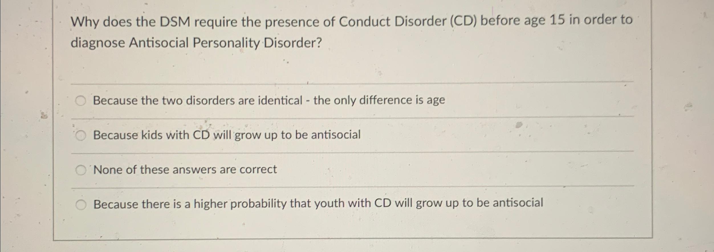 Solved Why does the DSM require the presence of Conduct | Chegg.com