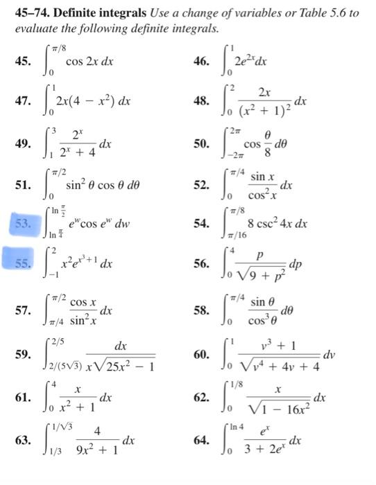 Solved 45-74. Definite integrals Use a change of variables | Chegg.com