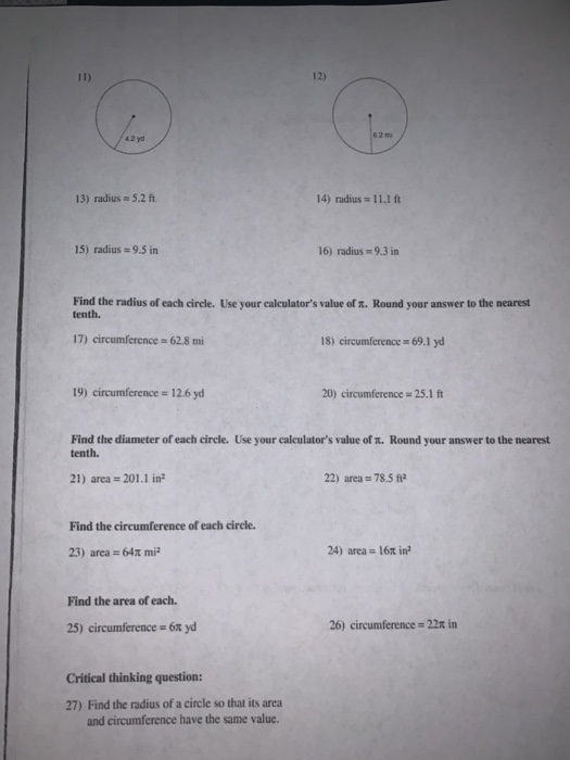 kuta software infinite geometry circumference and area of circles with work