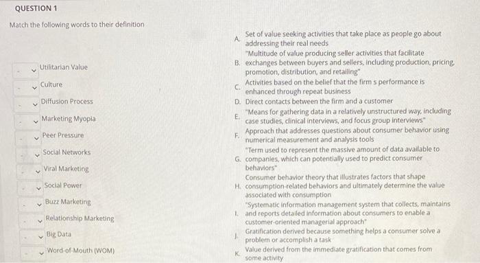 Solved QUESTION 1 Match the following words to their | Chegg.com