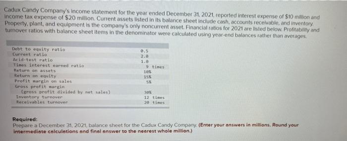Solved Cadux Candy Company's income statement for the year | Chegg.com