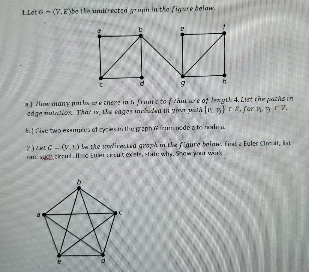 Solved 1. Let G= (V, E)be the undirected graph in the figure | Chegg.com