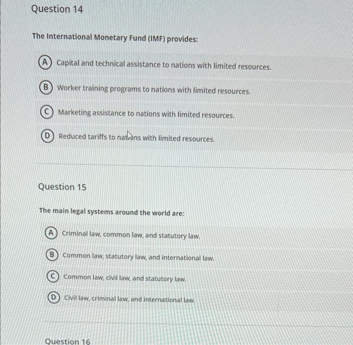 Solved Question 14 The International Monetary Fund (IMF) | Chegg.com
