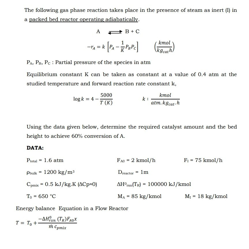 Solved The following gas phase reaction takes place in the | Chegg.com