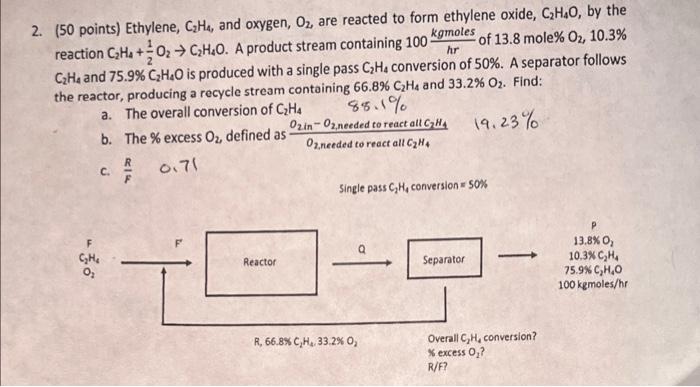 Solved 2. 50 points Ethylene C2H4 and oxygen O2 are Chegg