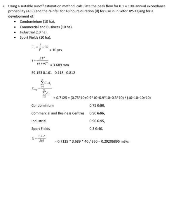 Solved 2. Using a suitable runoff estimation method, | Chegg.com