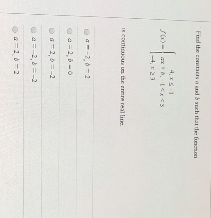 Solved Find The Constants A And B Such That The Function 4, | Chegg.com