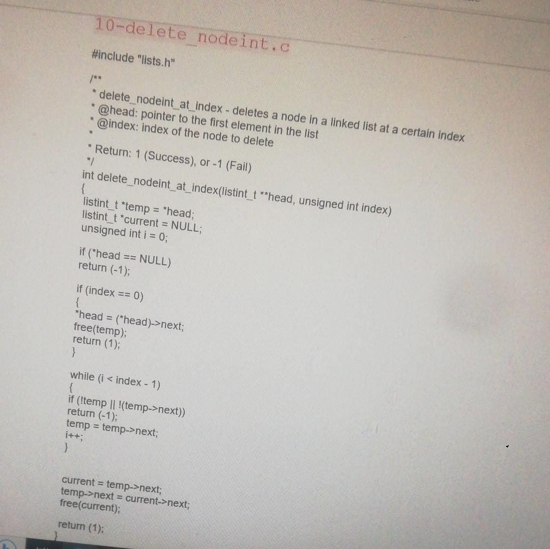 Solved \#include "lists. h" 1∗∗ " delete nodeint at index - | Chegg.com