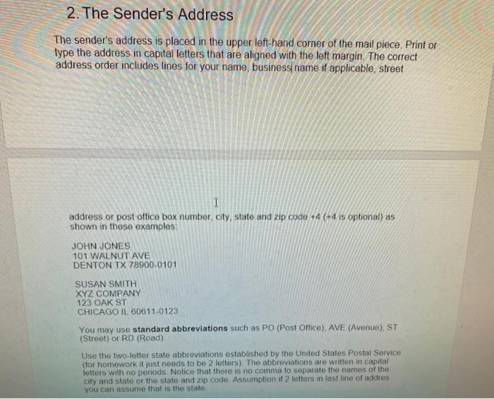2. The Sender's Address The sender's address is | Chegg.com