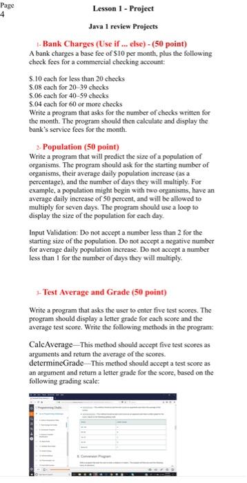 Solved Page 4 Lesson 1 - Project Java 1 review Projects Bank | Chegg.com