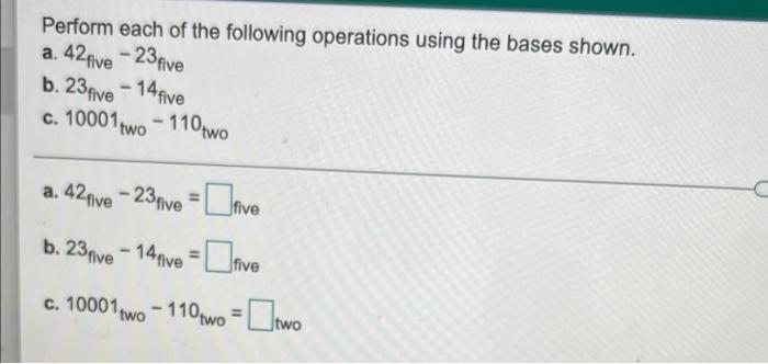 Solved Perform each of the following operations using the | Chegg.com