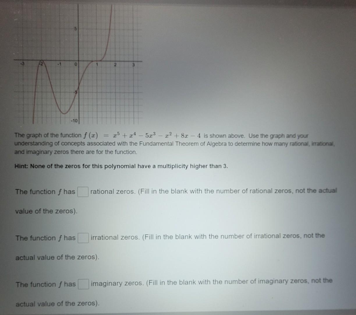 Solved The Graph Of The Function F X X5 X4−5x3−x2 8x−4 Is