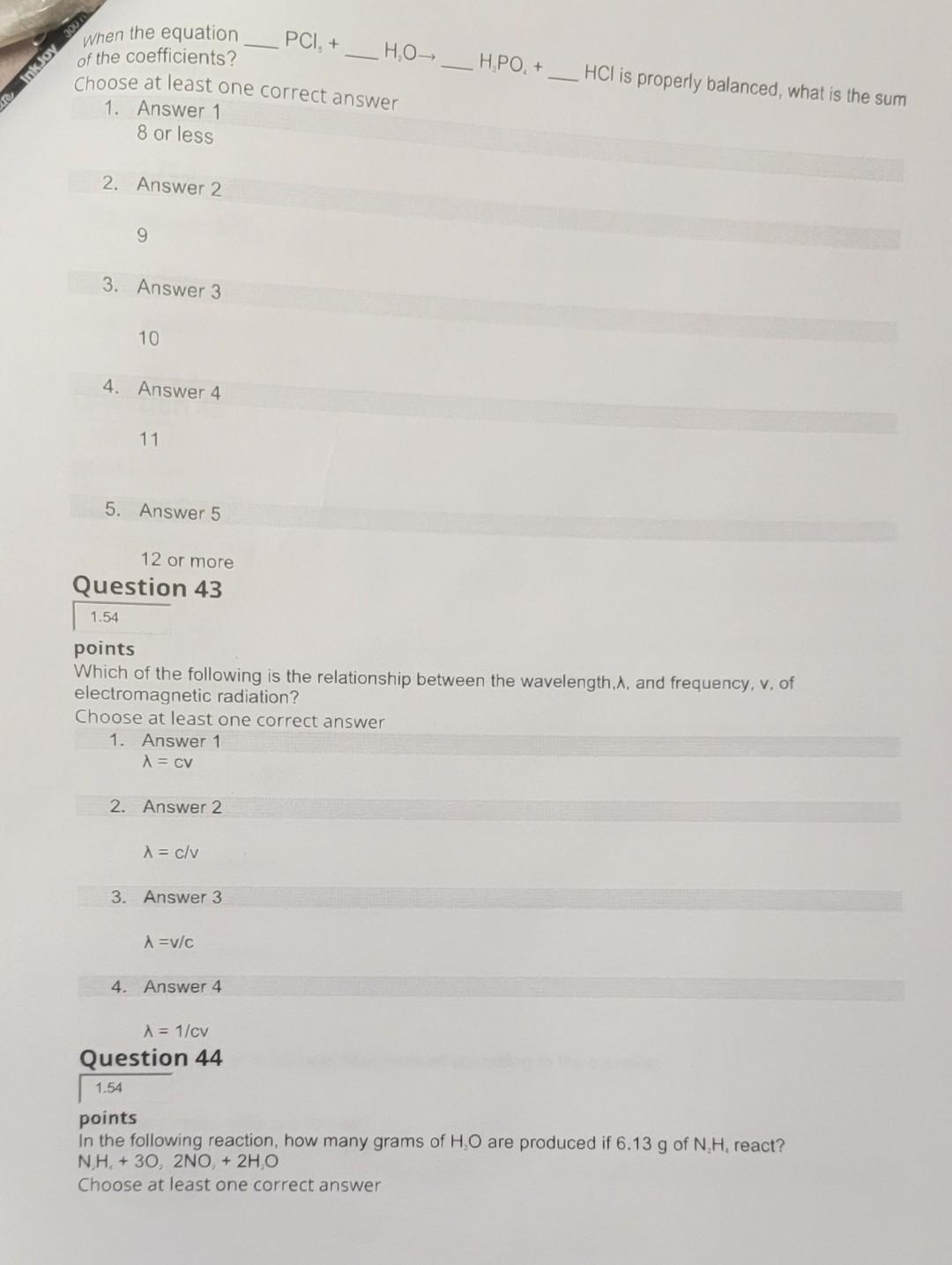 Solved 1.54 points Which of the following is a chemical | Chegg.com