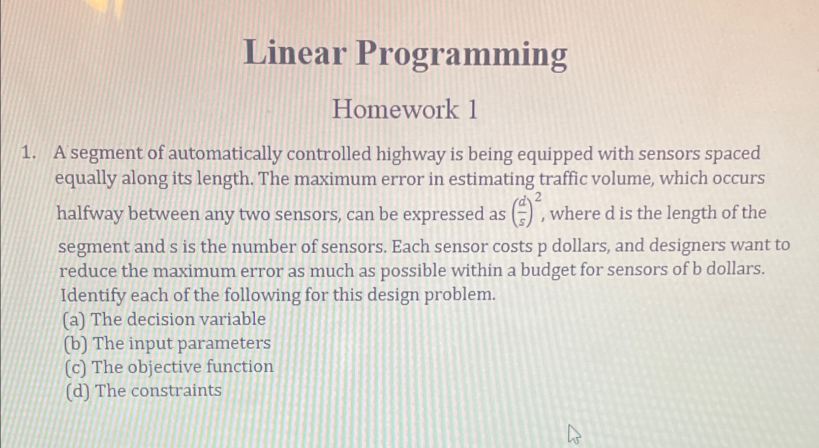 Solved Linear ProgrammingHomework 1A segment of | Chegg.com