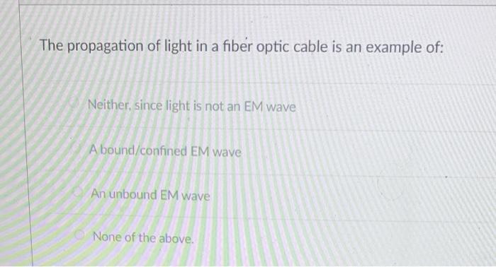 Solved The propagation of light in a fiber optic cable is an | Chegg.com