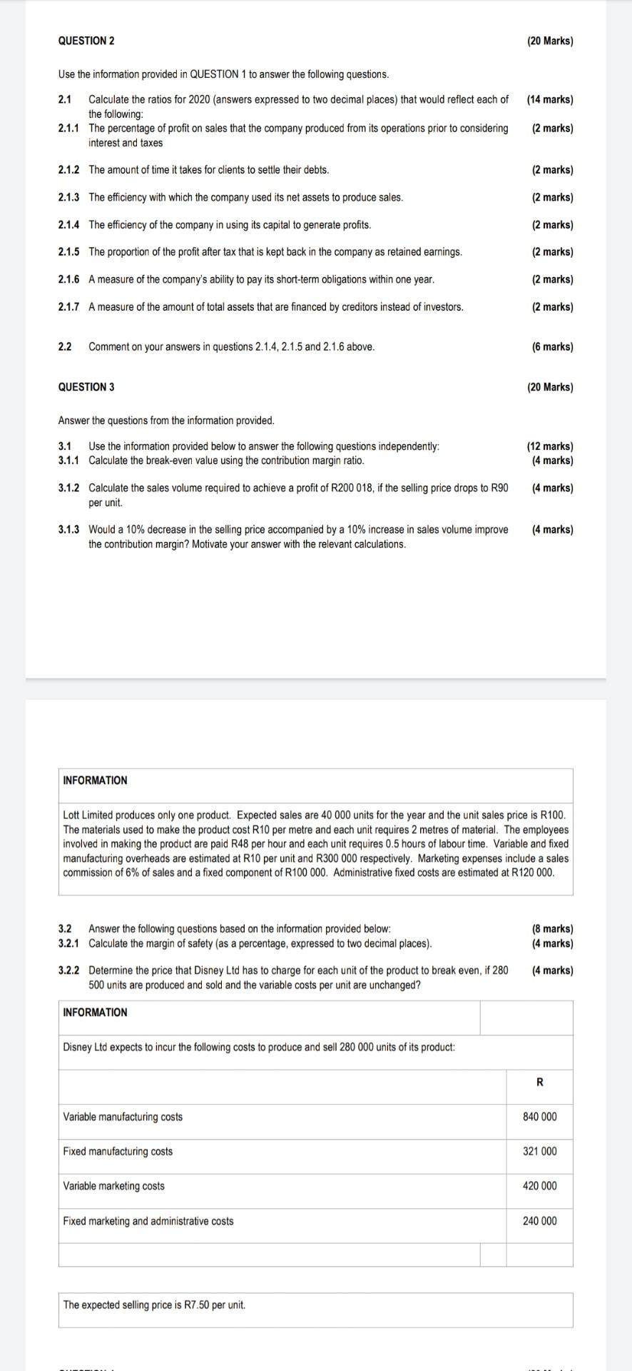 Solved QUESTION 2 (20 Marks) Use the information provided in | Chegg.com