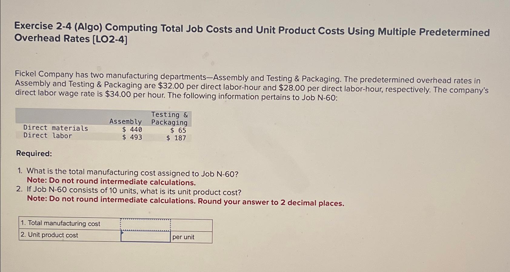 Solved Exercise 2-4 (Algo) ﻿Computing Total Job Costs And | Chegg.com