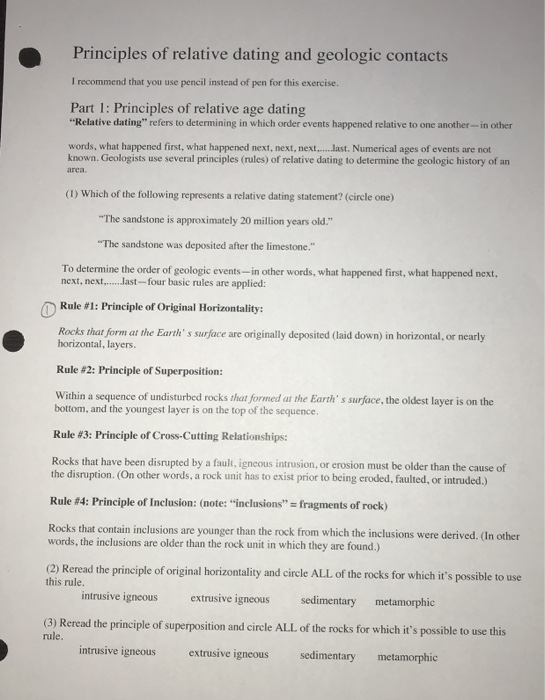 Solved Principles Of Relative Dating And Geologic Contacts I | Chegg.com