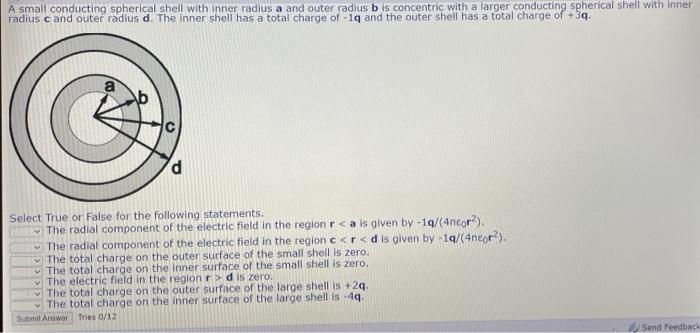 A small conducting spherical shell with inner radius a and outer radius b is concentric with a larger conducting spherical sh