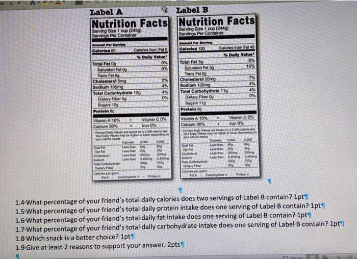 Solved Label A Label B Nutrition Facts Nutrition Facts | Chegg.com