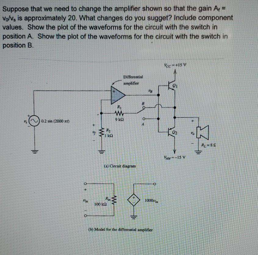 Solved Suppose that we need to change the amplifier shown so | Chegg.com