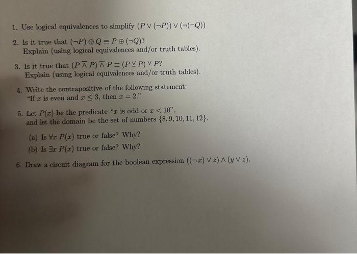 Solved 1 Use Logical Equivalences To Simplify