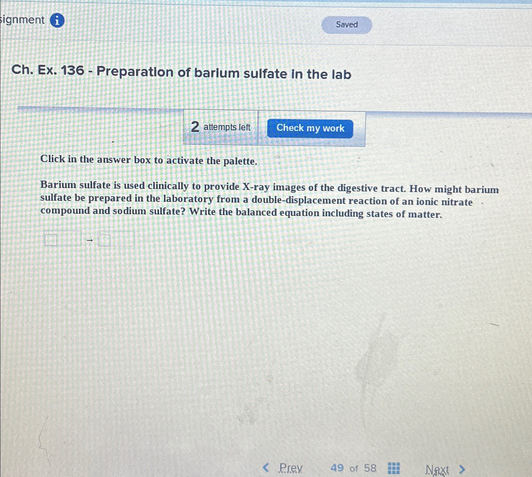 Solved signmentCh. ﻿Ex. 136 - ﻿Preparation of barium sulfate | Chegg.com